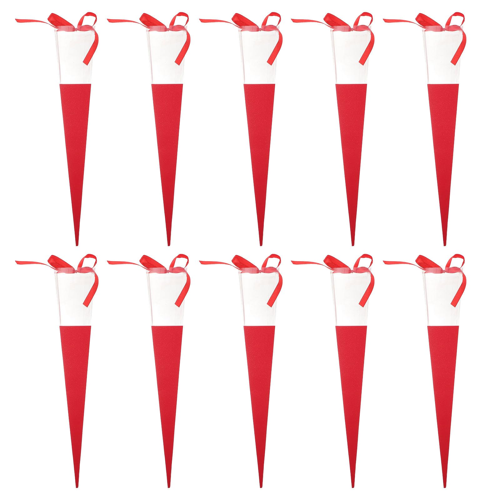Amosfun 10pcs Flower Packing Cone Boxes, Plastic Single Rose Wrapping Bags for Birthday, Valentine's Day, Anniversary