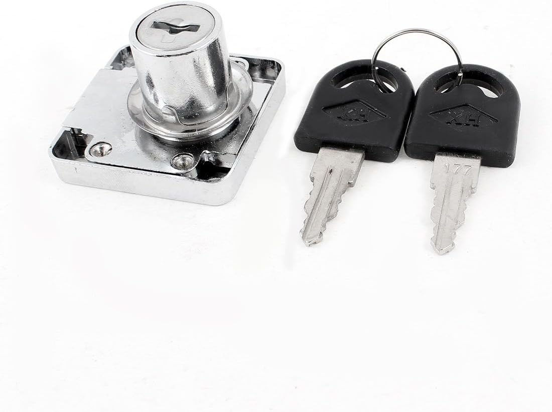 – Aexit Silver (Home hardware) Tone 22mm Dia Cylinder Head Metal Cabinet Security Drawer Lock + (73ry272qf74) 2 Keys