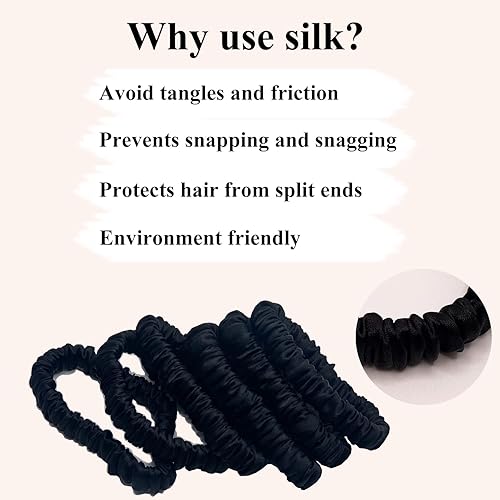 Miniatura 4 de VLOMOT Juego de 6 coleteros de seda de morera 100% pura con 6 colores elegantes para todos los días, coleteros ajustados de seda para coletas,