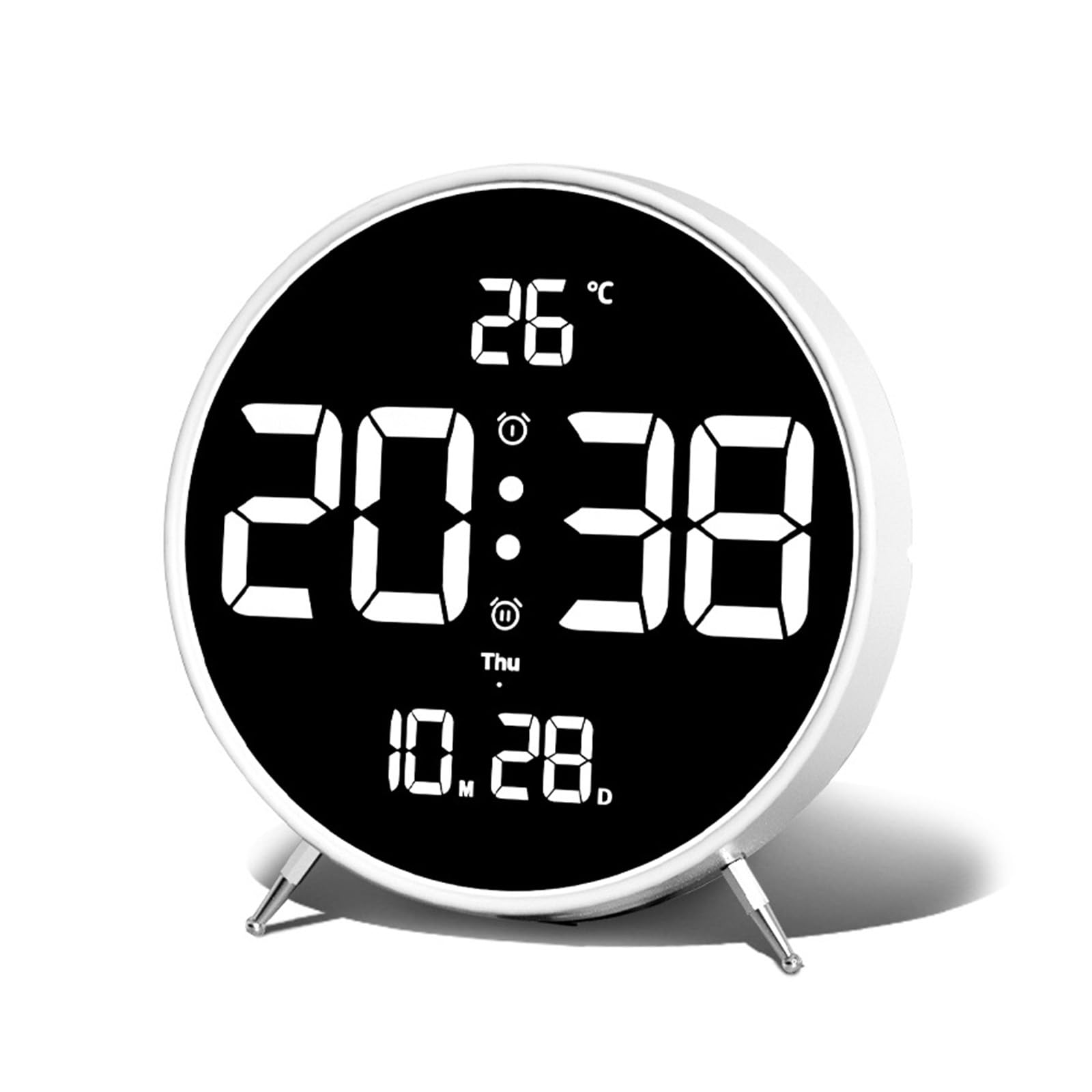 Reloj despertador LED de 8 pulgadas redondo con dos alarmas y luces