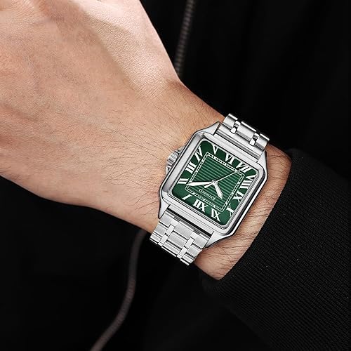 Miniatura 8 de Classic Square Watch for Men with Vintage Roman Numeral and Solid Stainless Steel Band