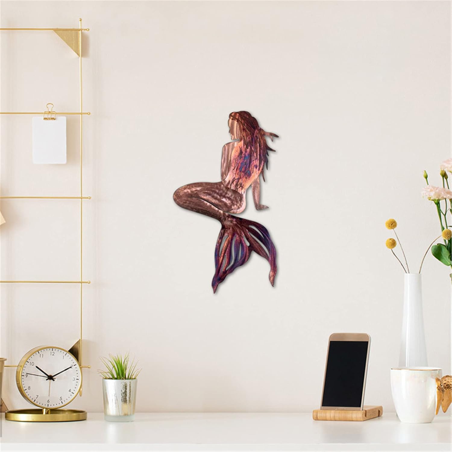 BIENKA Sitting Mermaid Metal Wall Art, 40cmx25cm Wall Art Sculpture, Hanging