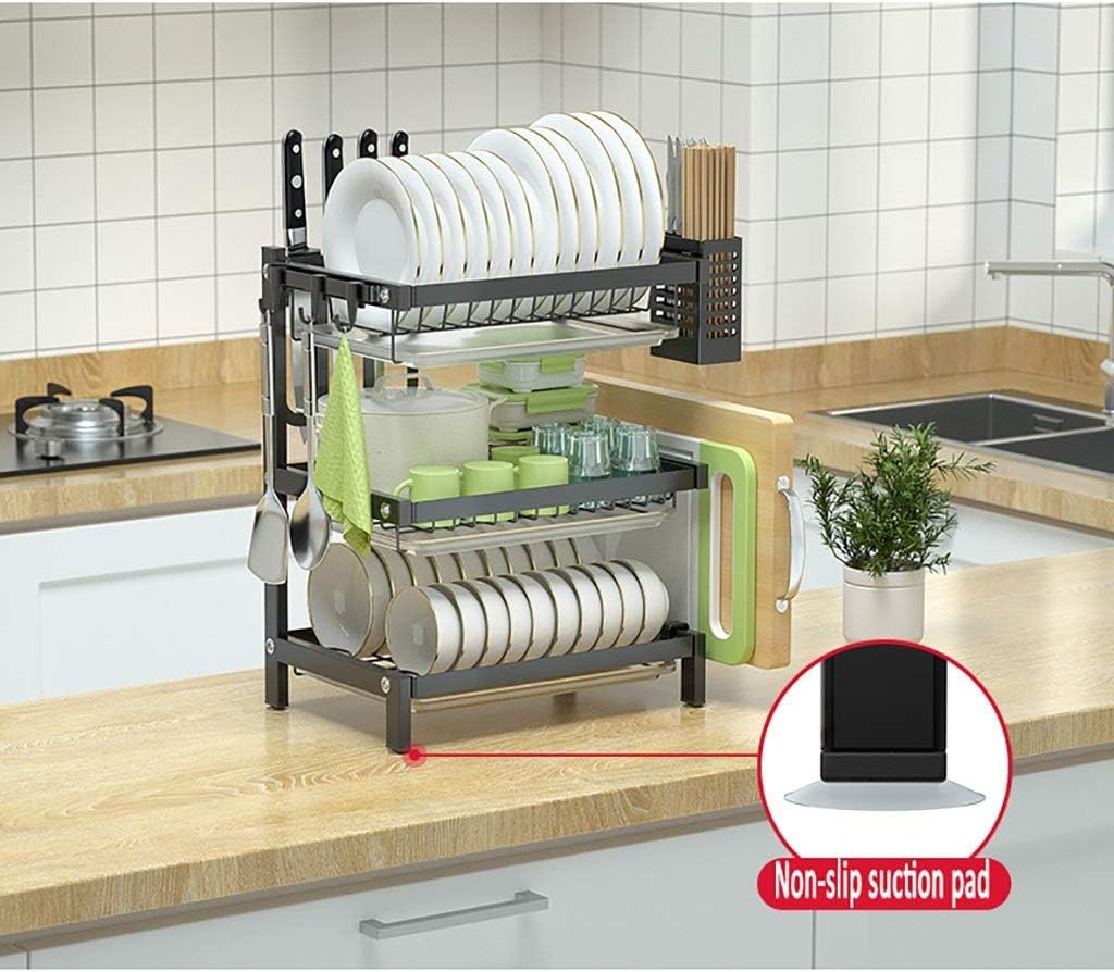 Dish Drying Rack Sink Dish Racks,Dish Rack,3 Tier 201 Stainless Steel Kitchen Countertop Dish Drying Rack Drain Rack Tableware Drainer Organizer