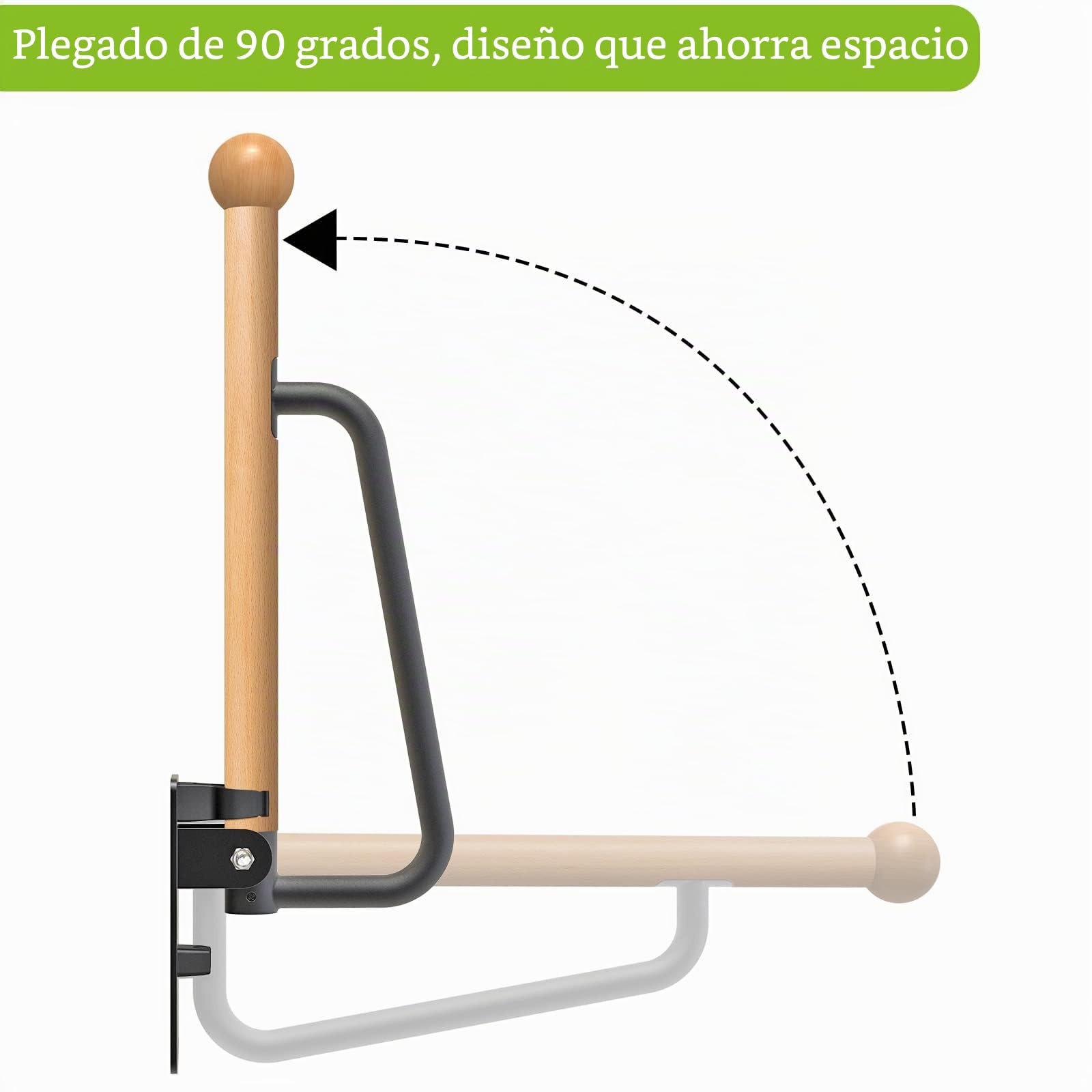Dolibest Barandilla de Apoyo Plegable para Inodoro de 61cm Pasamanos de Seguridad para Personas Mayores Madera para Montaje en Pared con Brazo Apoyo Abatible para Baño, 1pcs