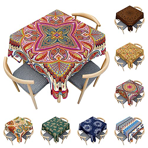 Odot Nappe Carrée Anti Tache, 3D Style Boho Mandala Imperméable Anti Taches Lavable Rectangulaire Nappe pour Fête Decoration Ménage Table Basse Jardin...