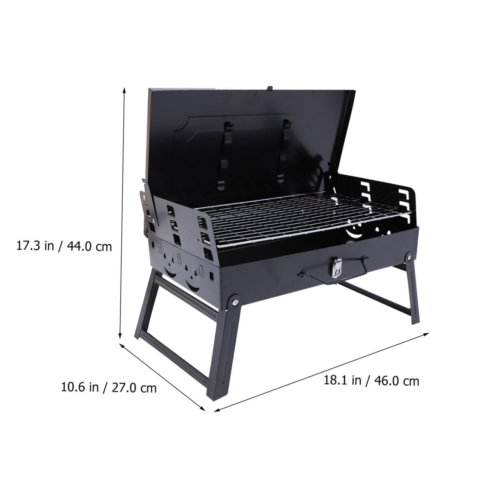 Parrilla de Barbacoa Portátil Plegable de Hierro Negro | Ventilación en Ambos Extremos, Distribución Uniforme del Calor, Uso en Jardín y Bbq