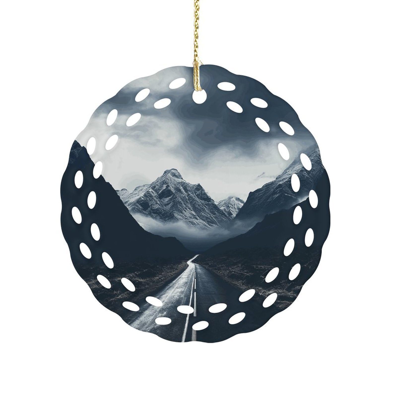 Btcowzrv Style Dark Road To Mountains Ceramic Ornament,Round Ornaments With Hole Easy To Hang,Hanging Ornament For Wedding Party Home Window Garden Christmas Day Decor