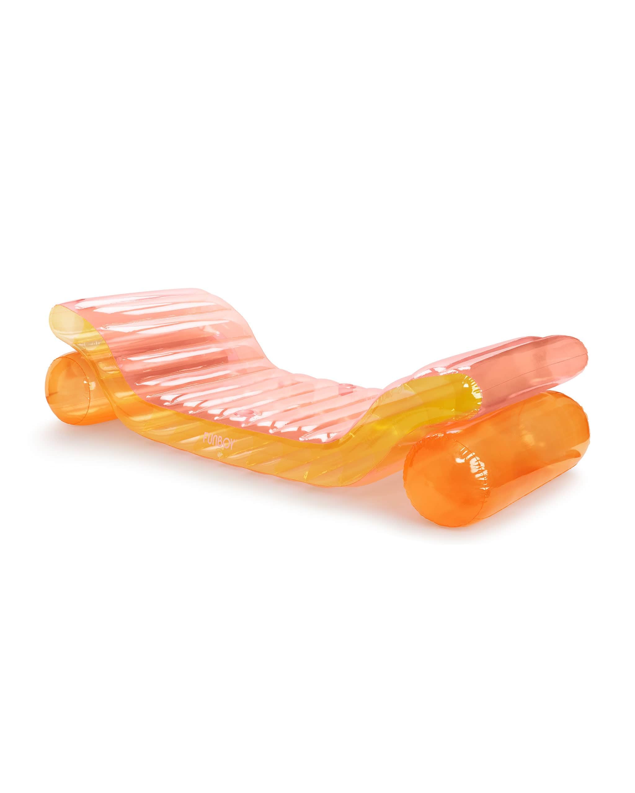 FUNBOY Giant Inflatable Luxury Clear Rainbow Dual Chaise Lounger Pool Float, Transparent Pink, Orange and Yellow Material, Perfect for a Summer Pool Party