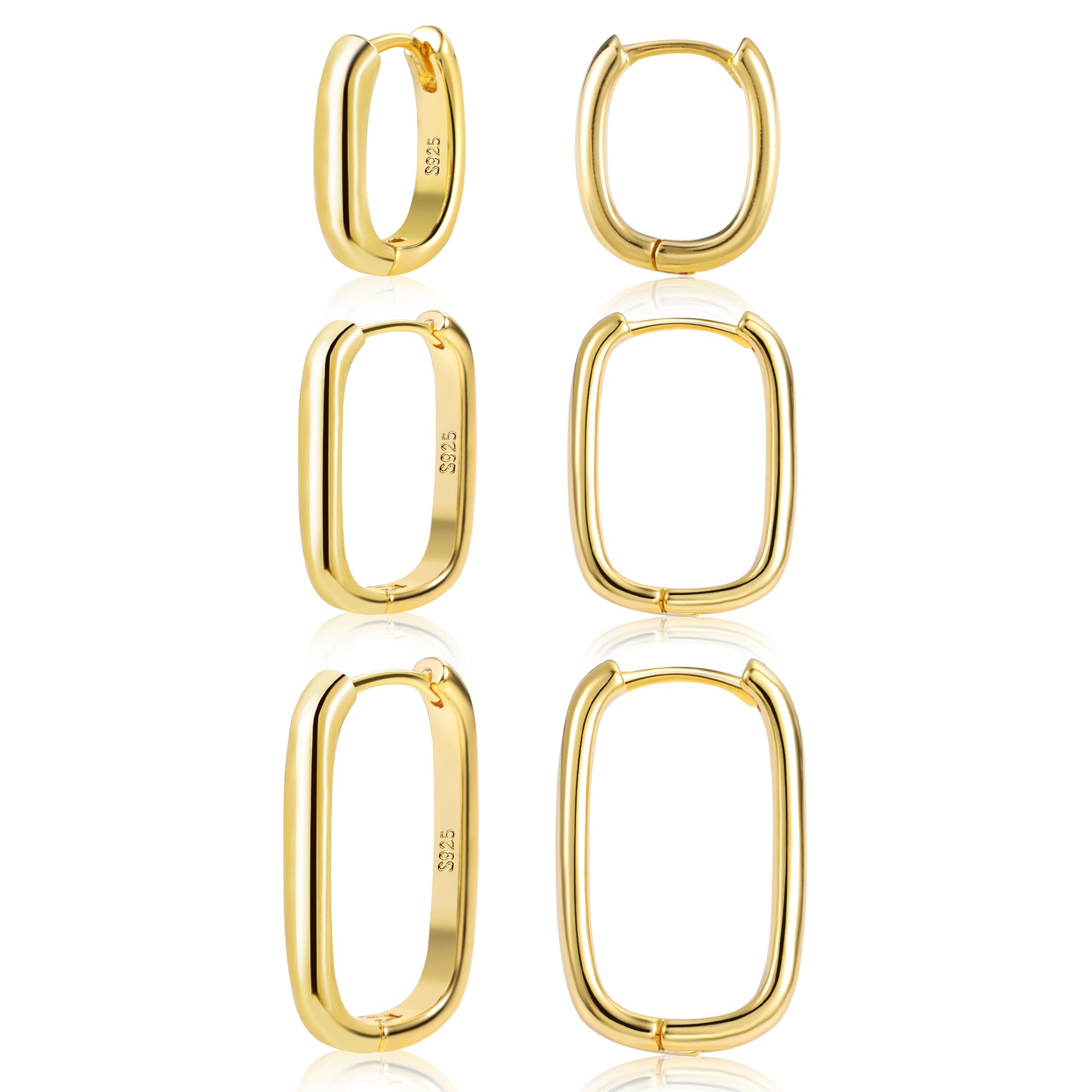 ALEXCRAFT 3 Pares Pendientes Mujer Plata 925 Chapado en 14K Oro, Pendientes Acero Inoxidable Mujer, Conjunto de Aretes Para Mujer Dorados Regalos Joyas Joyeria Fiesta