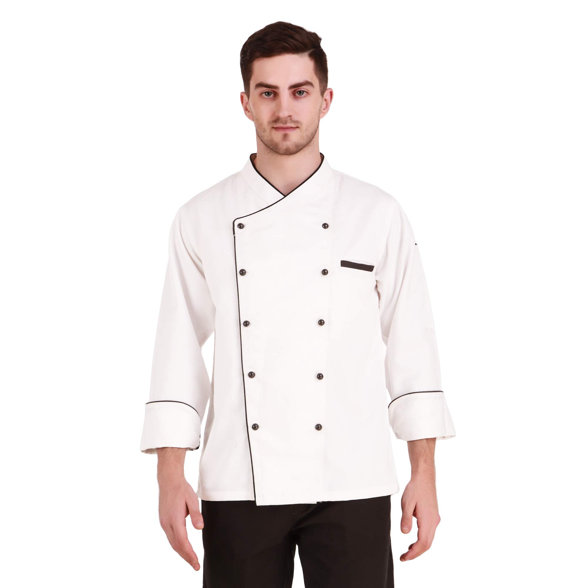 Kodenipr Club Traditional White Chef Coat Black Piping Contrast, Detachable Button Poly/Cotton, Size (XXL-44) (B08P5VV9B9) Amazon Price History, Amazon Price Tracker