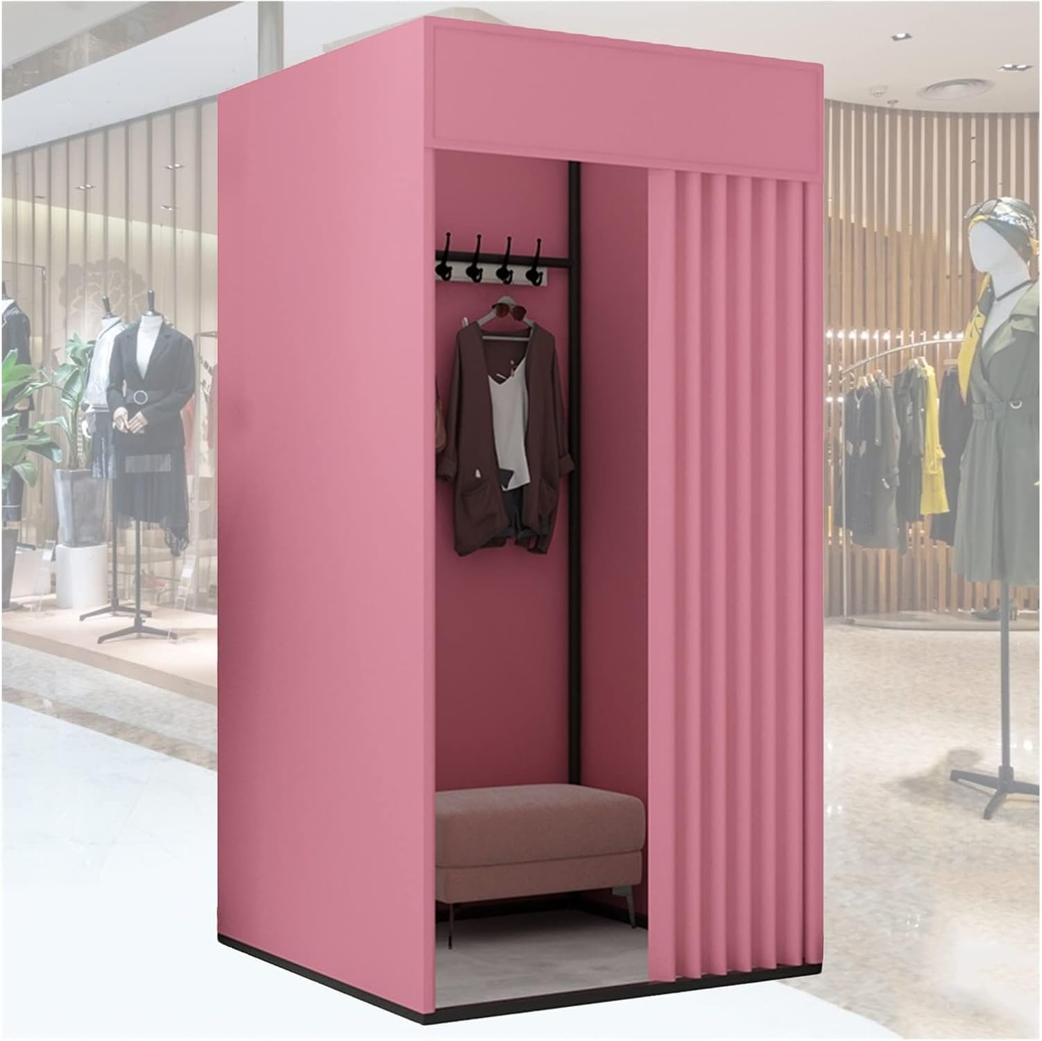 Cabine d'essayage carrée autoportante avec kit de rideau pour magasin