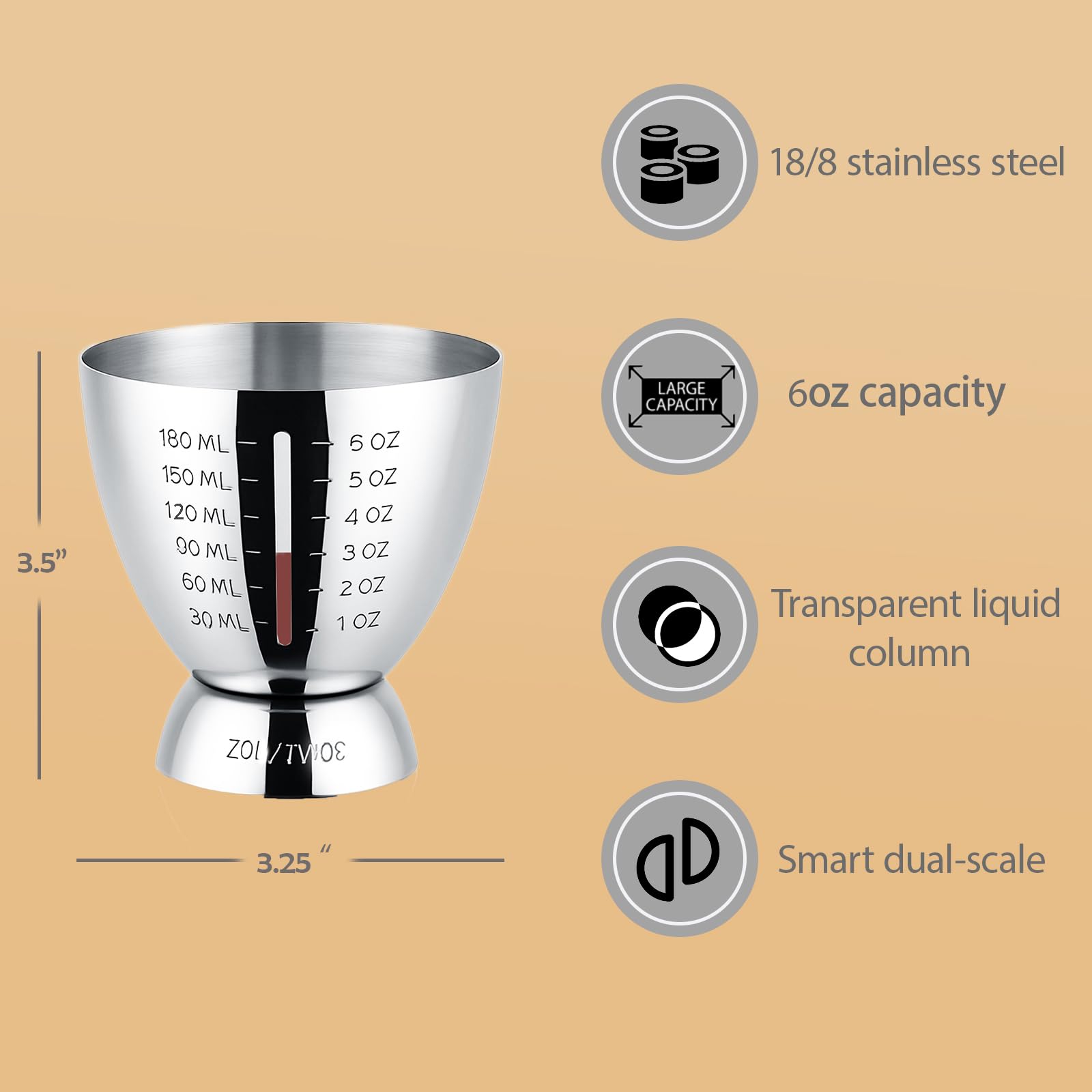 Stainless Steel Cocktail Jigger with OZ&ML Markings, 1–6oz — Amazon image 5