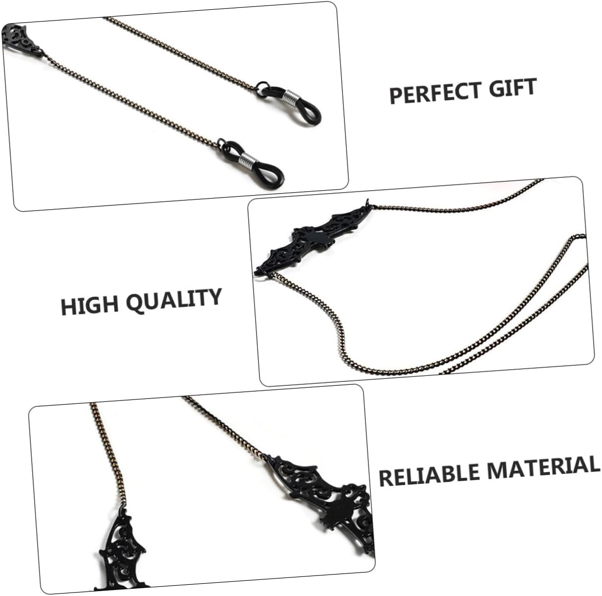Anti-slip Black Metal Glasses Rope Hollow Bat Pendant, Eyeglasses Chain and Face Mask Cord for Men and Women, Creative Sunglasses Accessory for Everyday Use