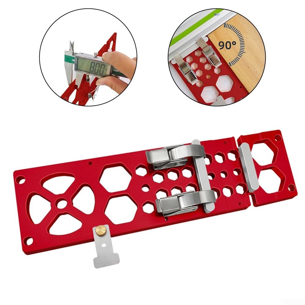 Sierra cuadrada para carpintería de 340 mm, placa de posicionamiento de 90 grados con cubo de seguridad, tope de riel guía de aleación de aluminio para corte y fresado de sierra circular, rojo