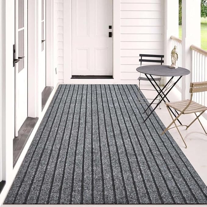 Image of TIB Anti-Slip Door Mat with PVC Rubber Backing, Water & Stain Resistant Striped Floor Mat for Home Entrance, Bathroom & Kitchen, Durable Non-Woven Surface,Easy Clean Doormat,4x4ft,Grey