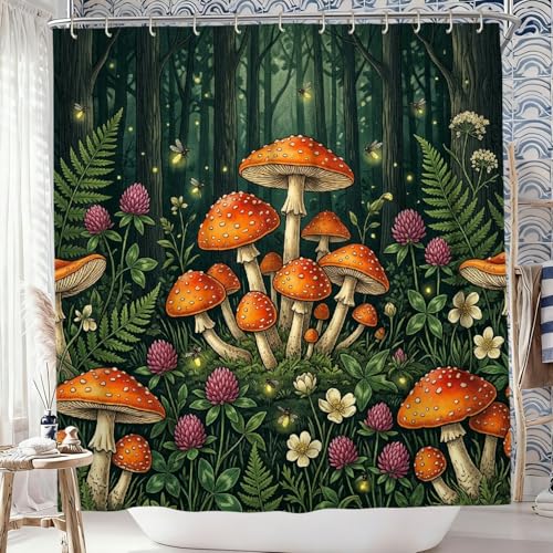 Rideau de douche champignon en toile polyester imperméable haut de gamme 183x183 cm