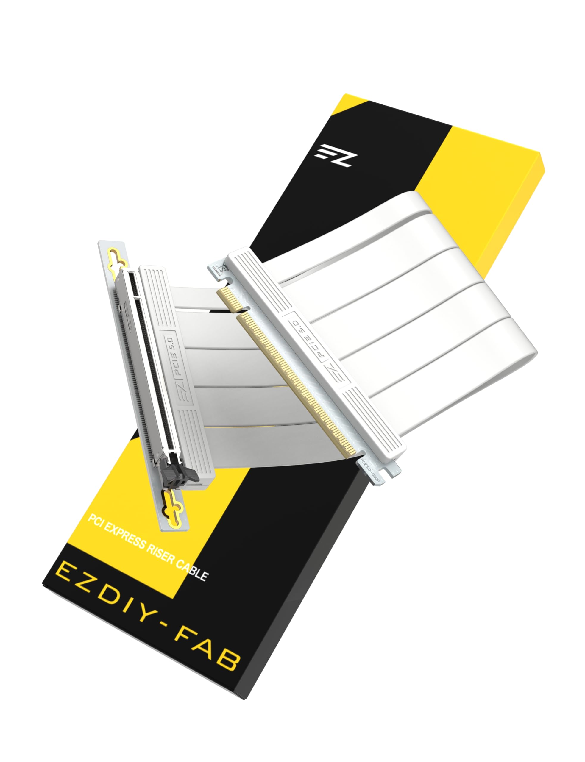 Photo 1 of EZDIY-FAB PCIE 5.0 Riser Cable, Ultra-Flexible 128GB/s Bandwidth GPU Extension, Vertical GPU Mount for RTX 5090 4090 & RX 9000, Backwards Compatible PCIE 4.0/3.0,Right Angle-30cm,White