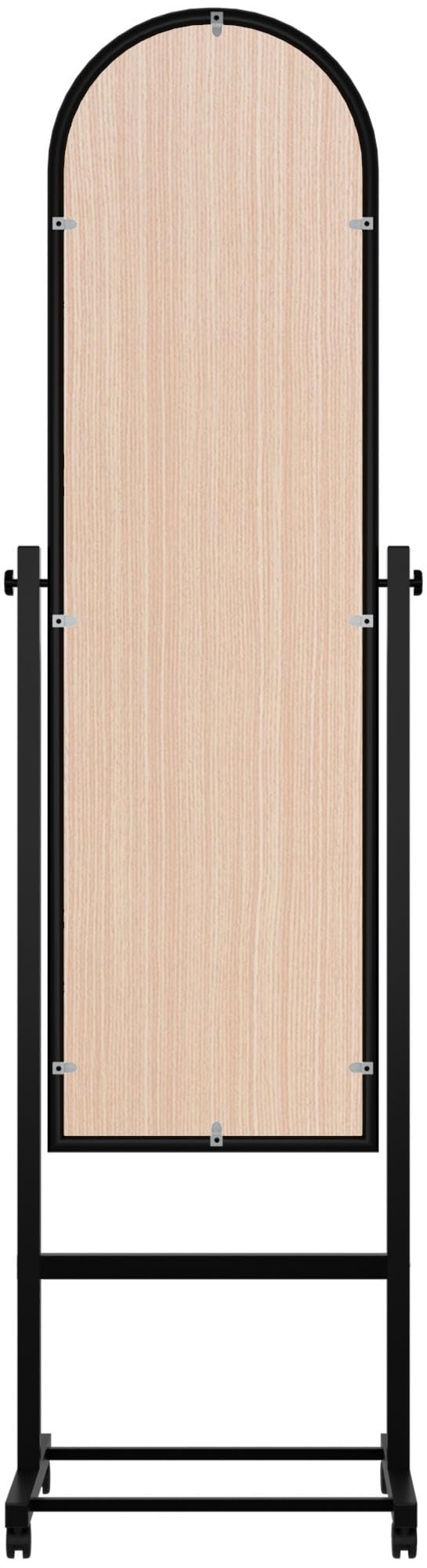 Miroir sur Pied Evoir avec roulettes, Corps Entier, Cadre métallique, Inclinable, Pivotant 360°, Noir