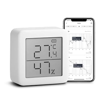 Certified Alexa Compatible SwitchBot Digital Thermometer/Hygrometer, Smart Appliances, High Precision, Swiss Sensor, Temperature and Humidity Management with Smartphone, Alarm, Graph Records