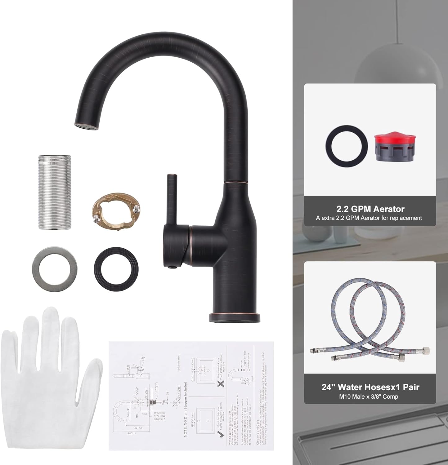 WOWOW Waterfall Bathroom Sink Faucet,Oil Rubbed Bronze Two Handles Bathroom Faucet and Bar Faucet Single Handle Bar Sink Faucet Oiled Rubbed Bronze RV Kitchen Faucet