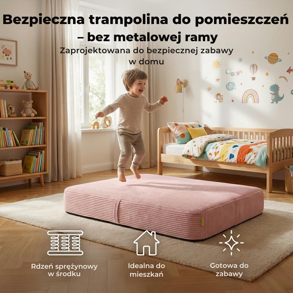 Poduszka do skakania dla dzieci 70x110x17 cm Trampolina domowa ze sprężynami i pianką Zdejmowany pokrowiec sztruksowy Grafitowy