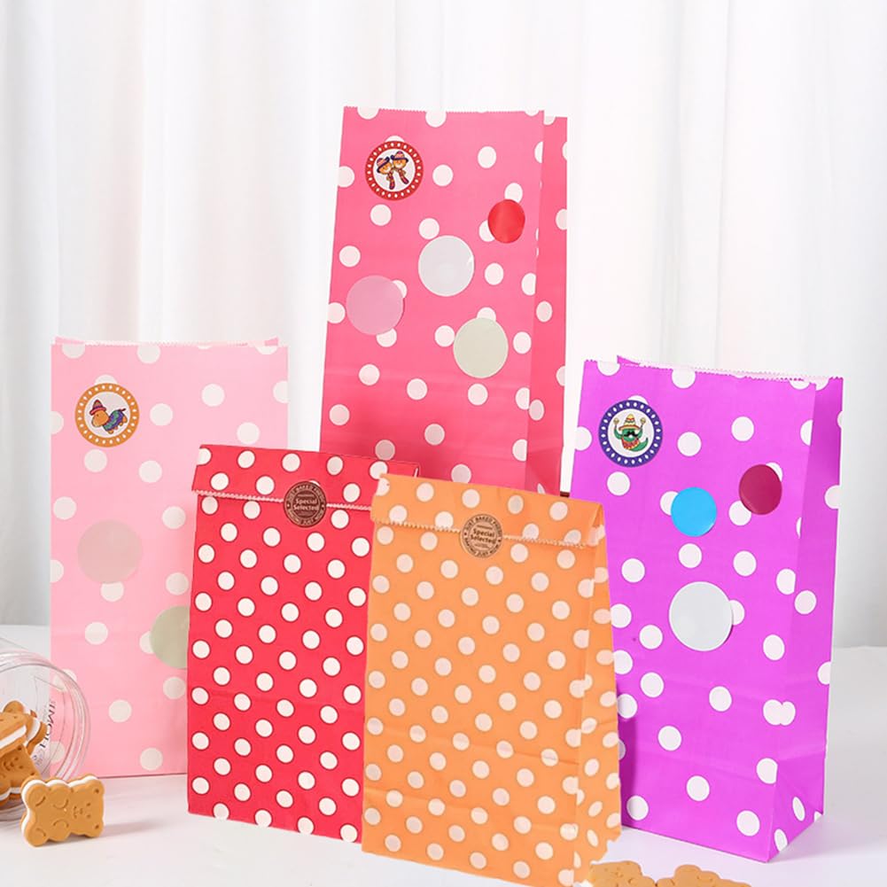 100 Stück Punkte Papiertüten 13×8×24cm Bunt Kraftpapier Geschenktüten Candy Tüten zum Verpacken von Geschenken Kleine Papiertüten für Geburtstag Hochzeit Party Weihnachten Orange