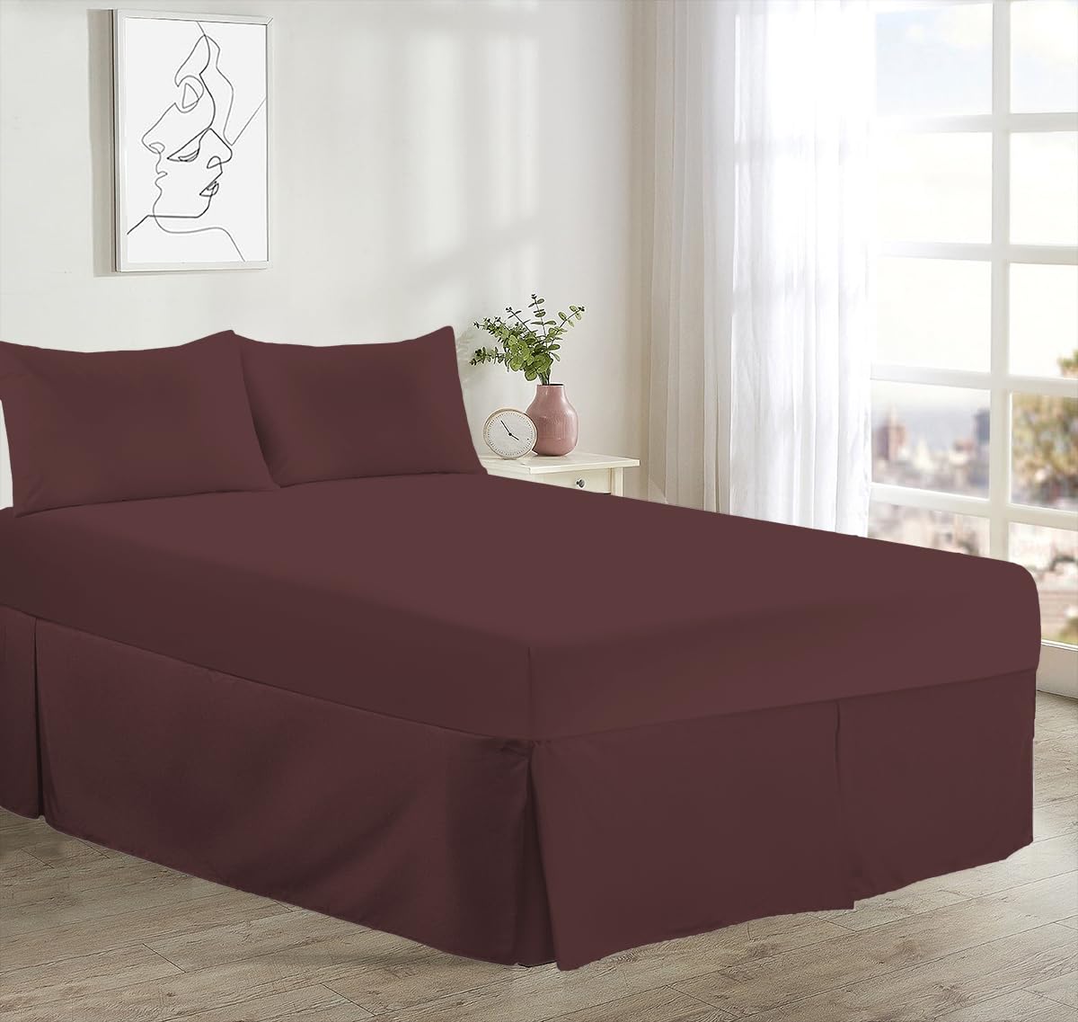 Premium Egyptian Cotton Valance Sheet, 200 Thread Count, Pleated, 12" Box, 11 Colours, Single/Double/King/Super King, Machine Washable (Chocolate, Super King)
