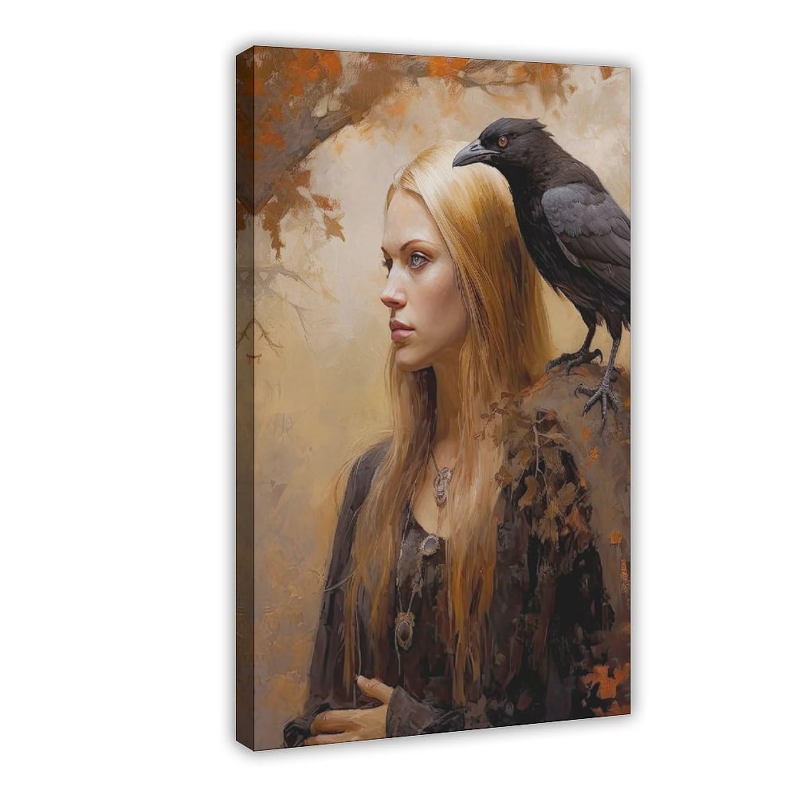 Bareronor Moody Witch And Raven Canvas Poster Bedroom Decor Landscape Office Room Decor Gift 16" L X 24" W
