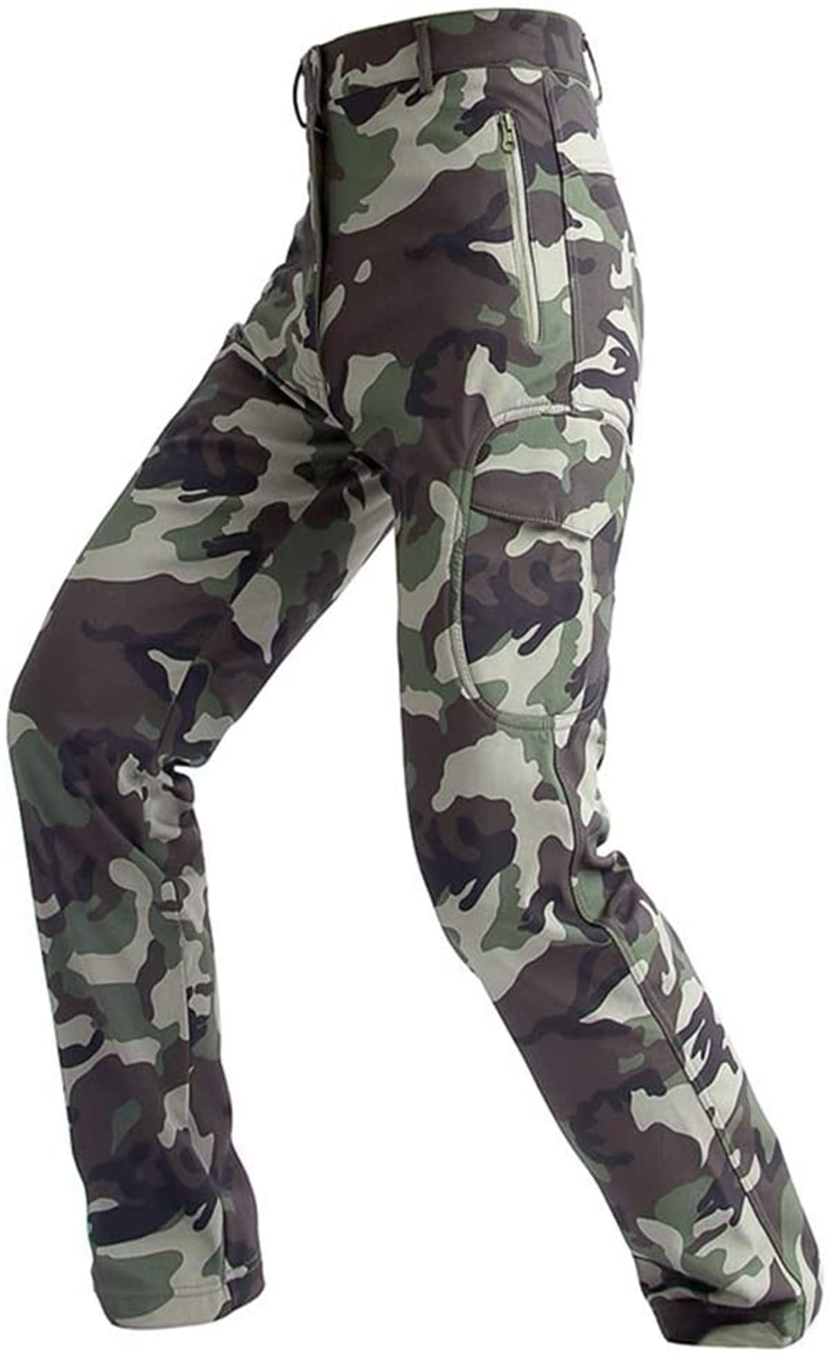 Czen Men's Tactical Camouflage Softshell Pants Military Fleece Lined Multipockets Outdoor Trekking Pants Waterproof Hunting Pants Warm Thickened (jungle,M)