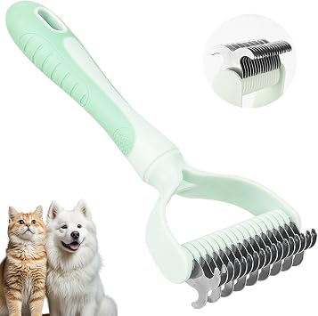 MOXYOY Dematting Comb for Dog and Cat, 2 In 1 Double Sided Pet Grooming Brush, Undercoat Rake Deshedding Tool for Small, Medium & Large Dogs Cat Tangles Removing