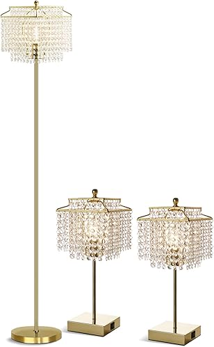 Luvkczc Tables Lamp and Floor Lamp Set, Crystal Table Lamp with USB Ports+Crystal Floor Lamps Set of 2, Morden Lamps for Living Room, Bedroom,