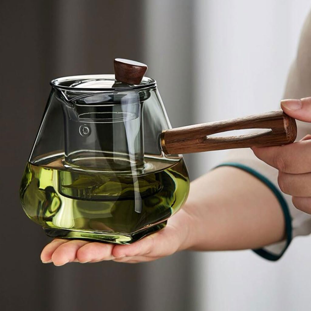 Große Glas-Teekanne für Zuhause, einfacher Teekessel, Tee-Set mit seitlichem Griff, Teebereiter, 700 ml