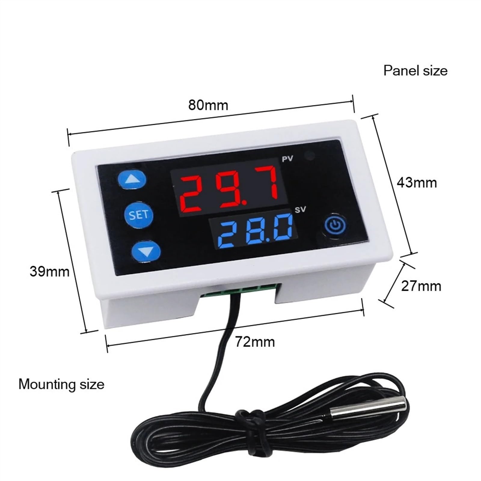 Termostato controlador de temperatura digital W3230 DC 12V 24V CA 110V-220V pantalla LED calefacción refrigeración sonda impermeable negra (KT3003 12V DC)