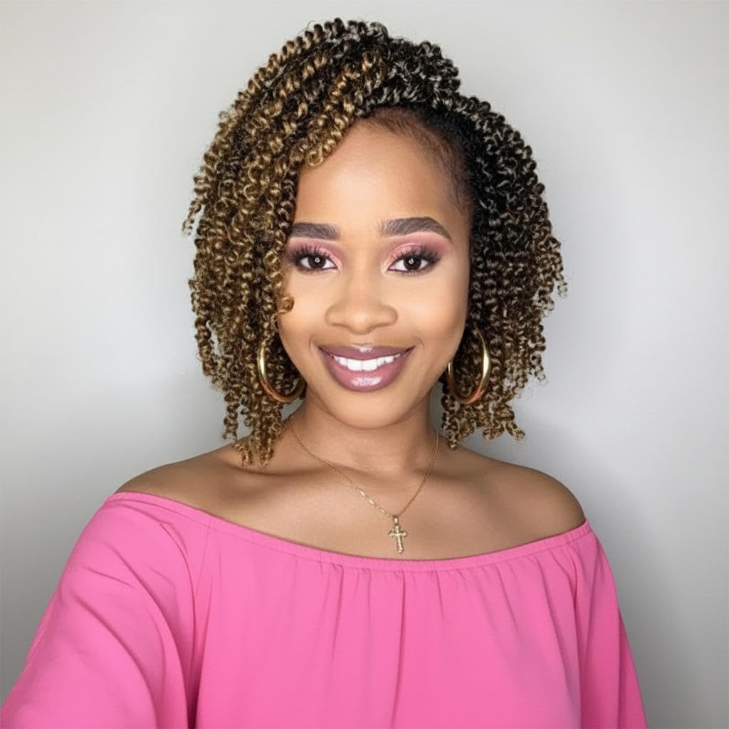 Fulcrum Passion Twist Hair 8 Inch, 8 Packs Passion Twist Crochet Hair for Black Women, Prelooped Crochet Twist Hair with Curly Ends (8Inch, T27#)