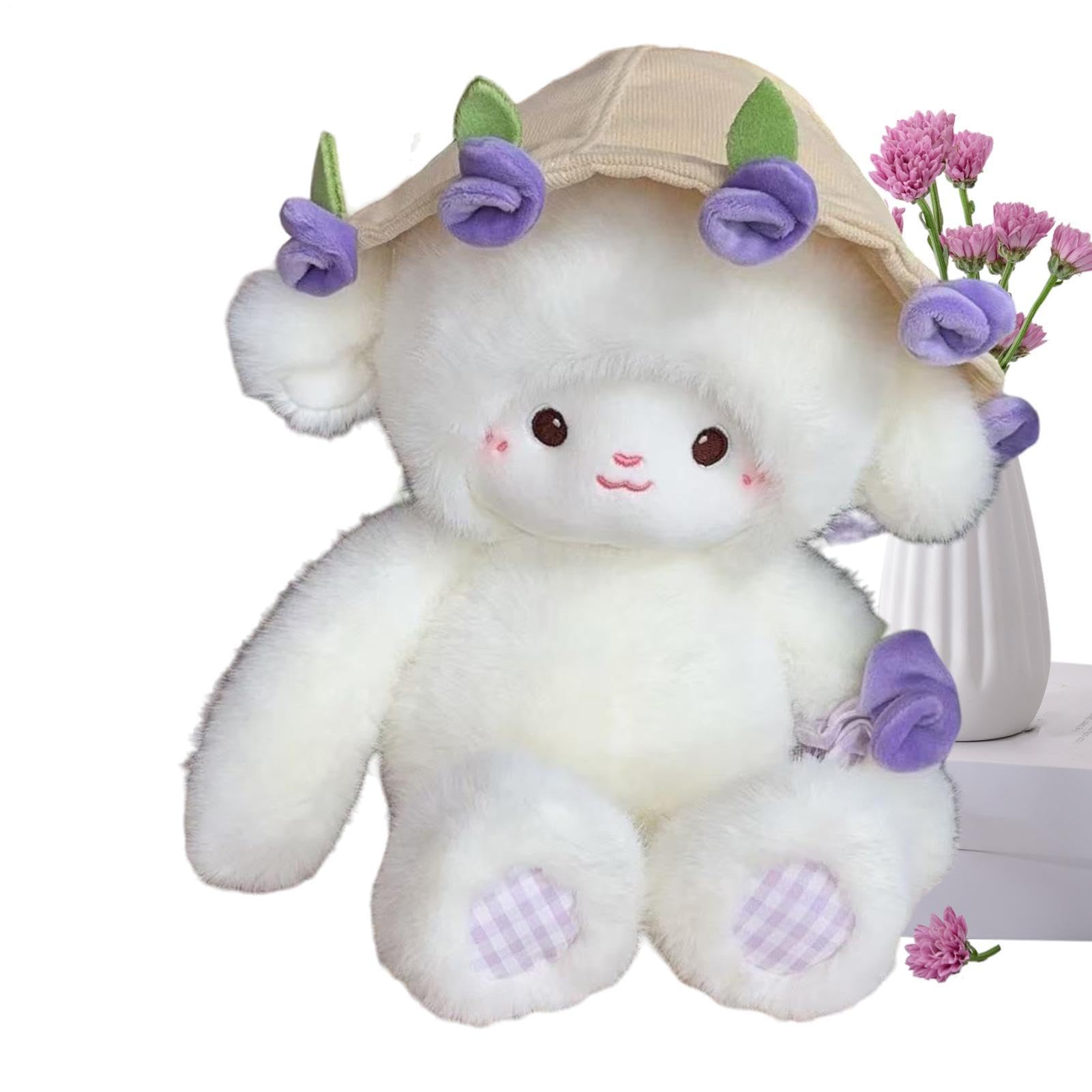 Animal de Cordero - muñeca Suave y tierna para de 30 cm | Peluche Cordero, muñeca de Oveja con Ramo de Rosas para Dormitorio, salón, sofá, Coche, c