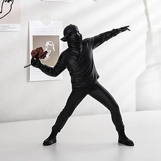 Flower Throwing Statue Flower Thrower Sculpture, Man Figurines Home Decor for Shelves, Resin Art Craft Desk Decoration for Living Room Bookshelf Collection Ornament Gift (Black)