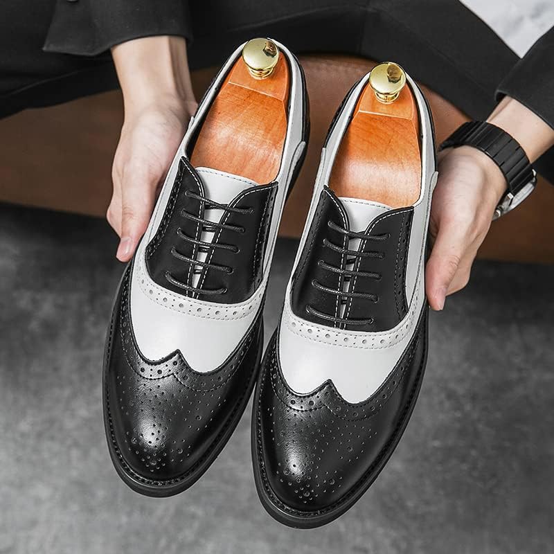 HuitJours Men Brogues Wingtip Lace up Classic Black Dress Shoes Derby Gatsby Prom Fashion Oxford - Image 2