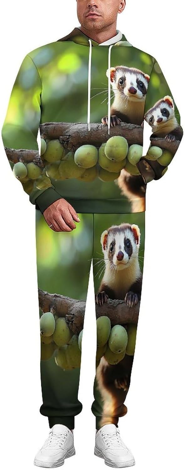 Ferrets Men's Hooded Set Casual 2 Pieces Suits Pullover Tracksuit Hoodies And Sweatpants