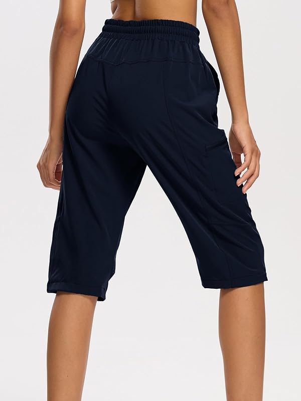 DEVOROPA Women's Hiking Long Shorts Knee Length Lightweight Quick Dry Cargo Athletic Bermuda Beach Shorts with Zipper Pockets Navy L by DEVOROPA - Used condition - Image 2