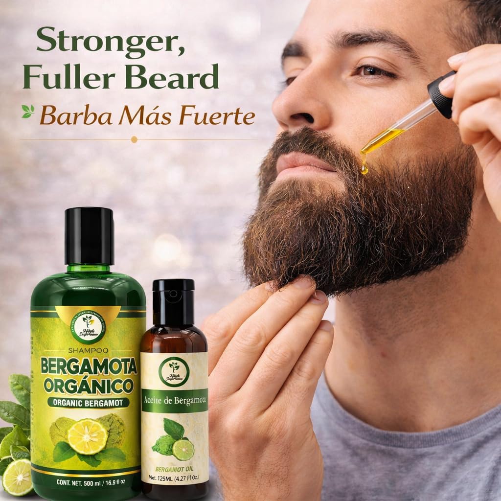 Shampoo Organic Bergamot (16.9 fl oz) with Aloe Vera & Rosemary + Bergamot Oil (125 ml) | Shampoo Orgánico Bergamota con Sábila & Romero + Aceite Bergamota: