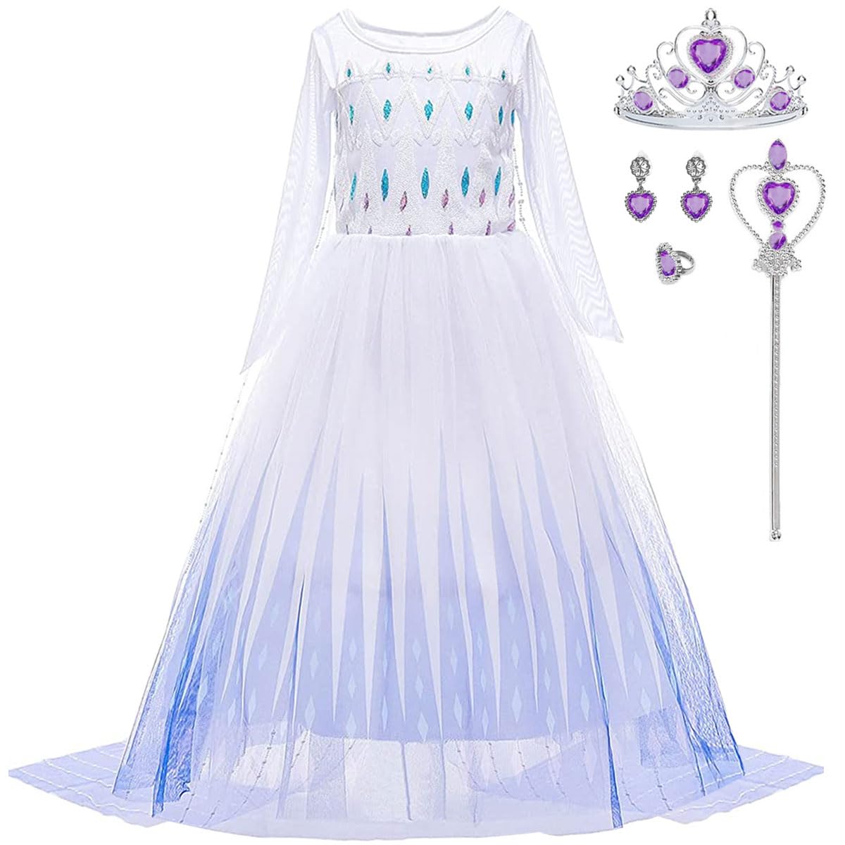 Elsa Costume for Girls Princess Elsa Dress Toddler Kids Halloween Cosplay Birthday Party Outfit White