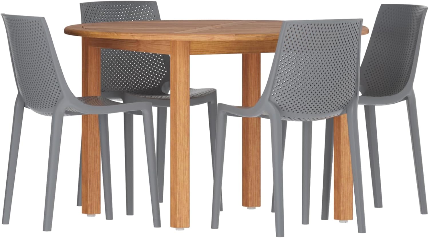 Amazonia Barrow 5 Piece Round Eucalyptus Patio Dining Set | Teak Finish Table and Grey Resin Chairs | Durable and Ideal for Outdoors