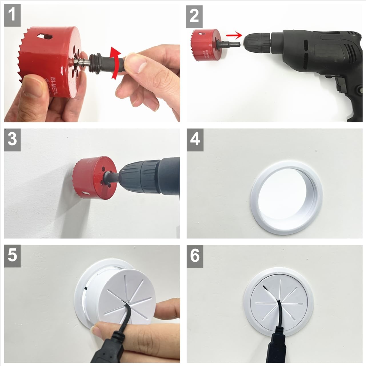 8 Pack TV Cord Hider for Wall Mounted TV, 2-3/8"(60mm Hole) Wire Hider in Wall Cable Management Kit, Includes 8 Pass Throughs and 1 Hole Saw Drill Attachment Easy to Install