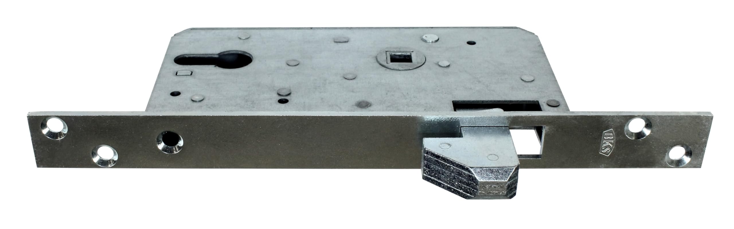 BKS Schiebetürschloss Massive Ausführung mit hebender Hakenfalle Dornmaß: 55mm, Stulp: 24 x 260mm Eckig incl. SN-TEC Montageset