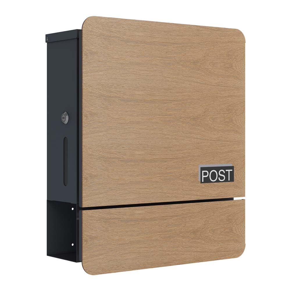 Schartec Anthraci/Light Wood Letter Box Spb-4 Design With Newspaper Compartment Modern & Large Wall-Mounted Letterbox Postbox