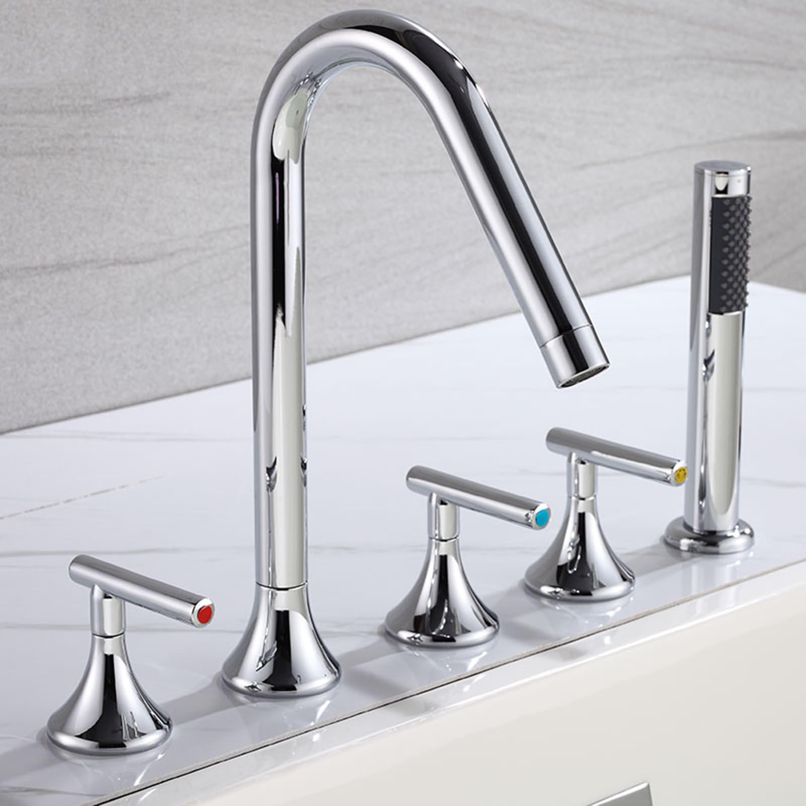ZQFHSX Bath Mixer Taps with Shower Swivel, 5-Hole Design, Brass Construction for Hot and Cold Water