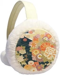 Peony Maple Leaf Pattern Japan Winter Ear Warmer Cable Knit Furry Fleece Earmuff Outdoor