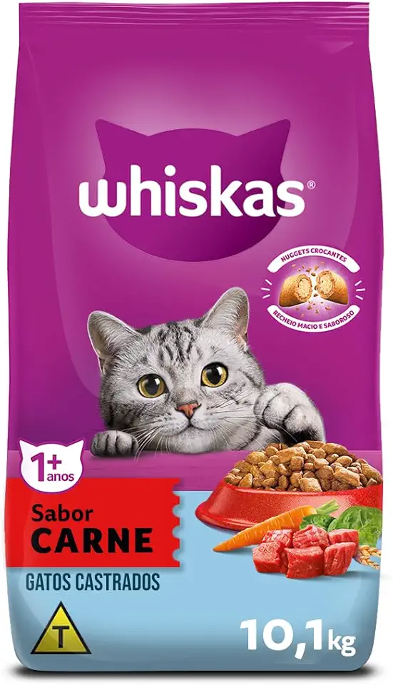 whiskas Ração Whiskas Para Gatos Adultos Castrados Sabor Carne - 10,1Kg