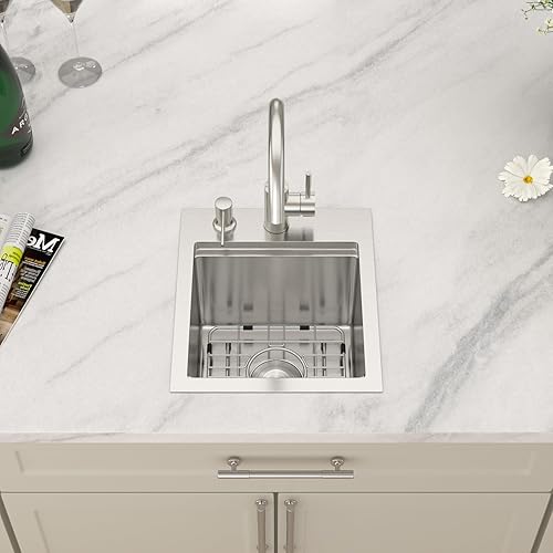 Miniatura 9 de Dcolora Fregadero de barra desplegable de 13 x 15 x 9 pulgadas, estación de trabajo con accesorios, acero inoxidable 304 cepillado, resistente 16