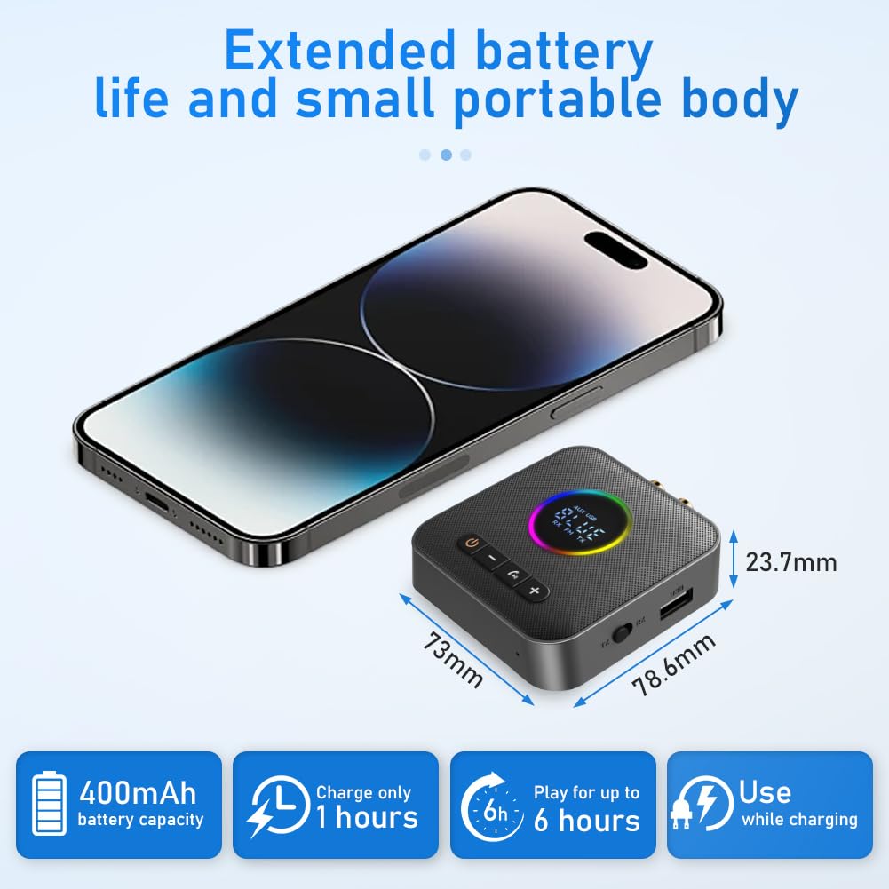 AXFEE Ricevitore Bluetooth 5.4 HiFi, 3.5mm RCA jack Audio, Adattatore Audio, Impianto Stereo, Casse, Bassa Latenza Wireless, per Tablet/Smartphone/PC/laptop/Cuffie/TV
